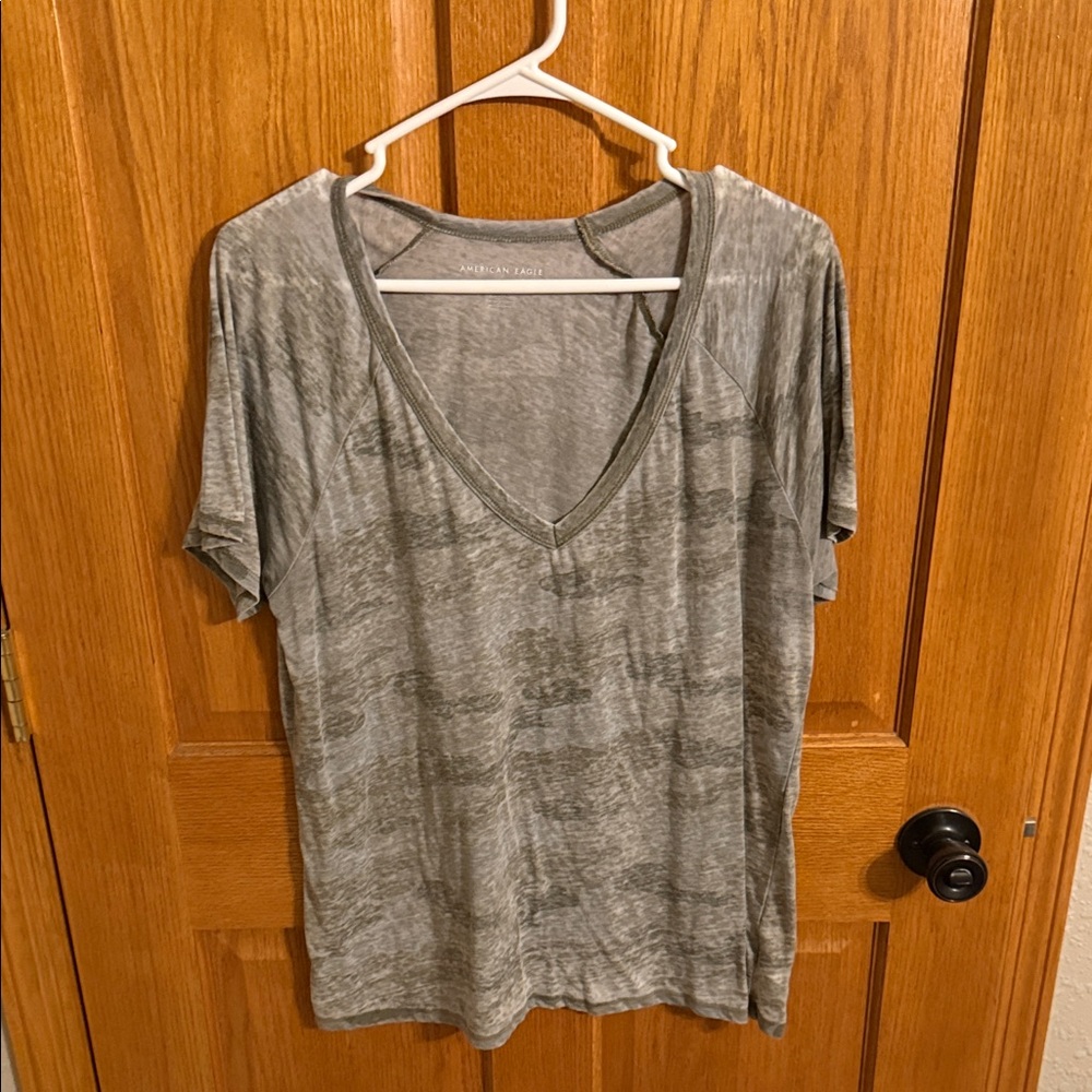 American Eagle Outfitters Charcoal V-Neck Tee